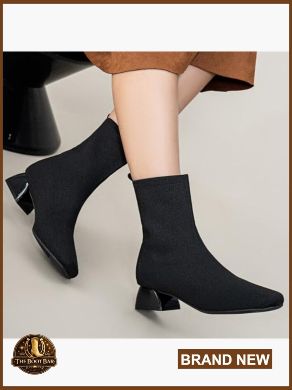 Low Heel Ankle Booties - Square Toe Chunky Knit Slip On Winter Boots - Picture 3 of 7